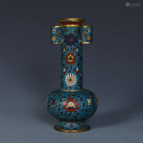 A CHINESE CLOISONNE GILT ENAMELLED VASE