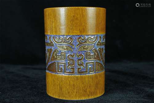 A Chinese Bronze Glazed Porcelain Brush Pot