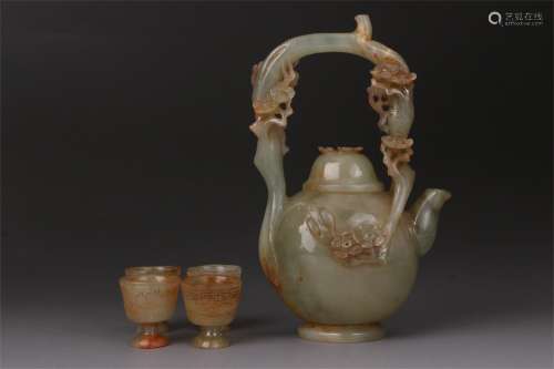 A Set of Chinese Carved Jade Tea Set