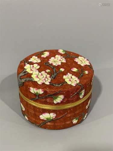 A Chinese Red Glazed Porcelain Round box with Cover