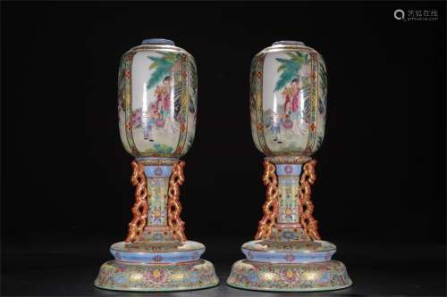 A Pair of Chinese Enamel Glazed Porcelain Hat Stands