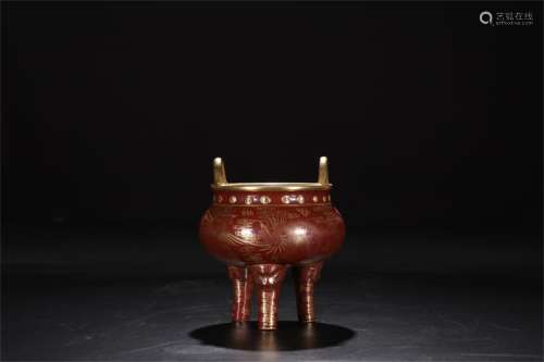 A Chinese Iron-Red Glazed Porcelain Incense Burner