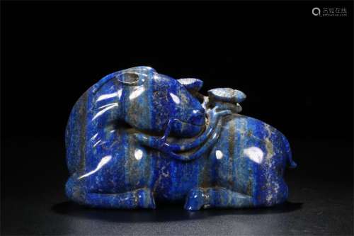 A Chinese Carved Lapis Lazuli Goat Decoration