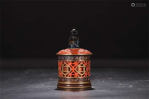 A Chinese Iron-Red Glazed Porcelain Box with Cover