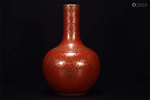 A Chinese Coral-Red Glazed Porcelain Vase