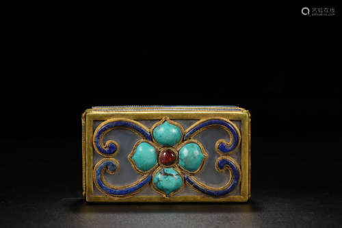 铜鎏金玛瑙盒