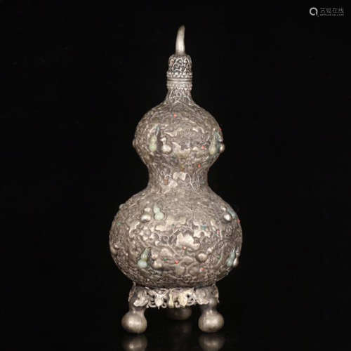 CHINESE PURE SILVER DOUBLE GOURD VASE