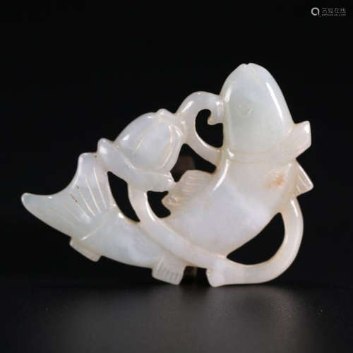 CHINESE NATURAL JADEITE FISH TABLE ITEM