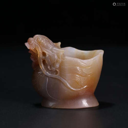 CHINESE AGATE DRAGON JUE CUP
