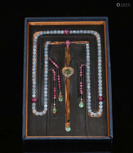 CHINESE AQUAMALINE BEAD CHAOZHU COURT NECKLACE