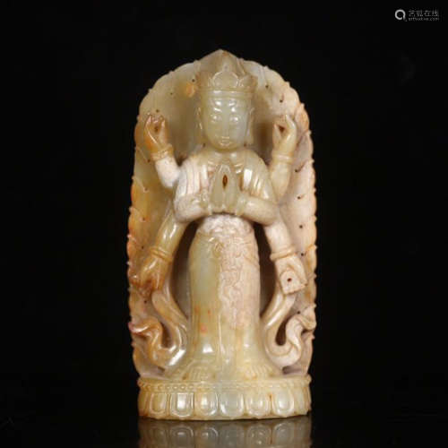 CHINESE ANCIENT JADE STANDING GUANYIN