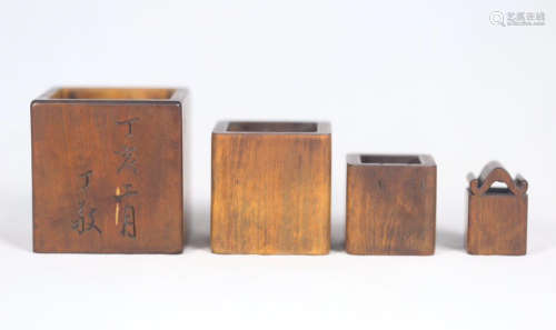 FOUR CHINESE BOXWOOD NESTING SCHOLAR'S SEALS