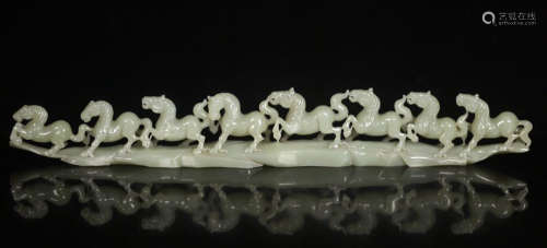 CHINESE GREY JADE EIGHT HORSE TABLE ITEM