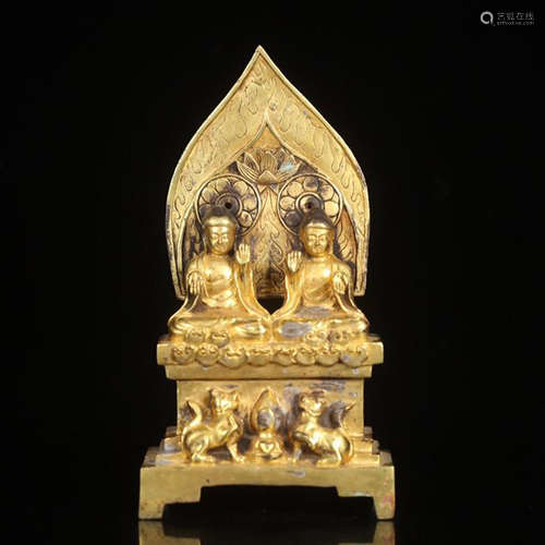 CHINESE GILT BRONZE SEATED BUDDHA ON NICHE