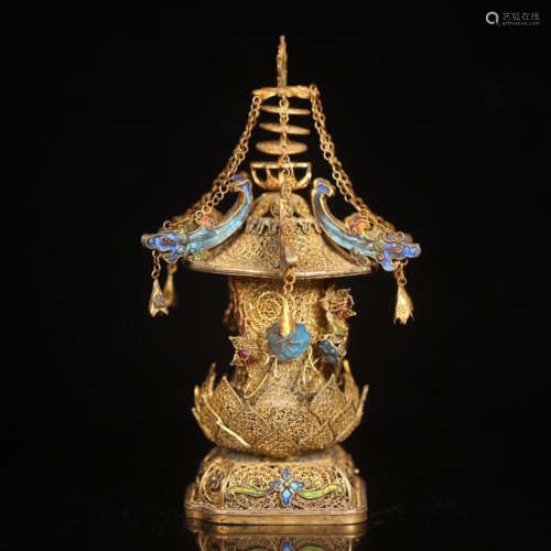 CHINESE GILT SILVER ENAMEL JADE BUDDHIST NICHE