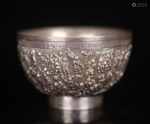 CHINESE SILVER BOY PLAYING BOWL