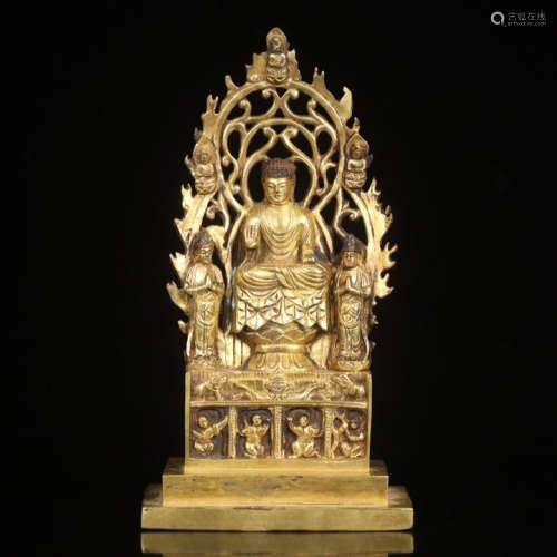 CHINESE GILT BRONZE SEATED BUDDHA ON NICHE