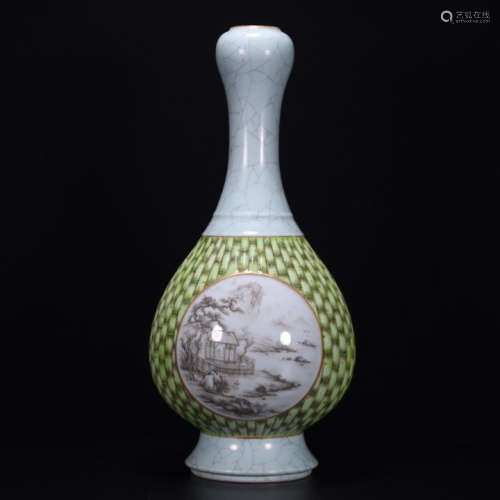 CHINESE PORCELAIN INK PAINTED MOUNTAIN VIEWS VASE