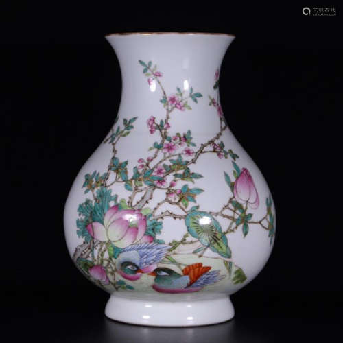 CHINESE PORCELAIN FAMILLE ROSE DUCK AND FLOWER VASE