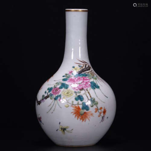 CHINESE PORCELAIN FAMILLE ROSE INSECT AND FLOWER VASE