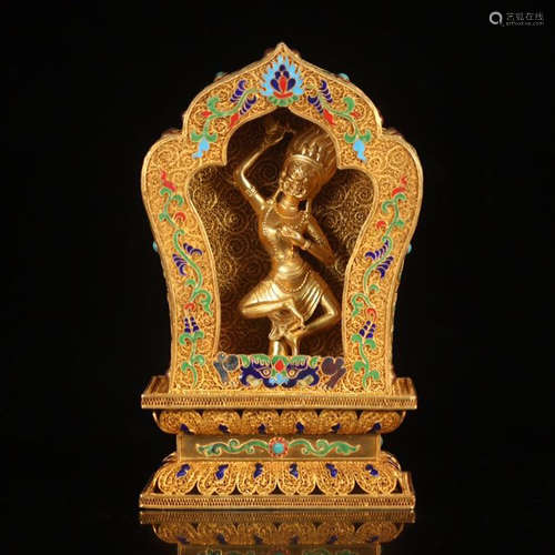 CHINESE GEM STONE INLAID GILT SILVER ENAMEL BUDDHA NICHE