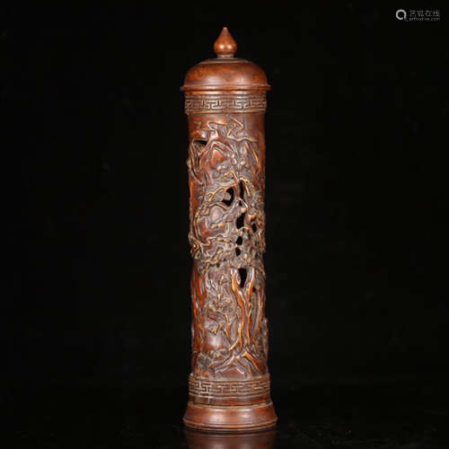 CHINESE BOXWOOD LIDDED INCENSE HOLDER