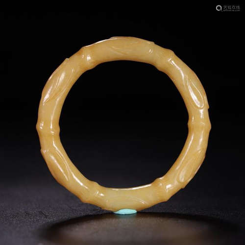 CHINESE YELLOW JADE BAMBOO SHAPED BANGLE