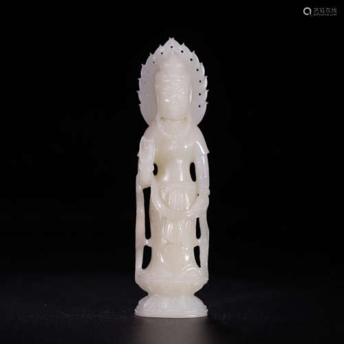 CHINESE GREY JADE STANDING GUANYIN TABLE ITEM