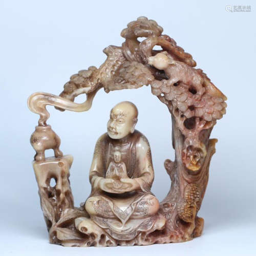 CHINESE SOAPSTONE SEATED LOHAN TABLE ITEM