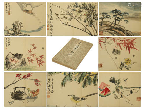 EIGH PAGES OF CHINESE ALBUM PAINTING OF FLOWER AND ROCK