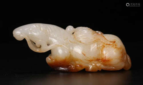 CHINESE NEPHRITE JADE HORSE AND BAT TABLE ITEM