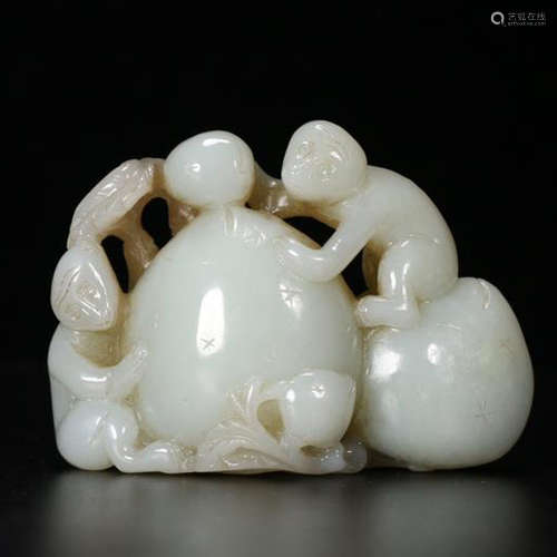 CHINESE JADE MONKEY ON PEACH TABLE ITEM