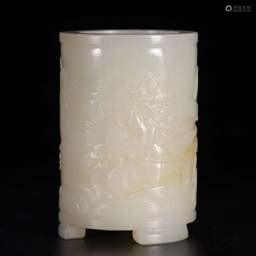 CHINESE WHITE JADE BRUSH POT