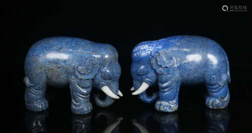 PAIR OF CHINESE LAPIS ELEPHANT TABLE ITEM