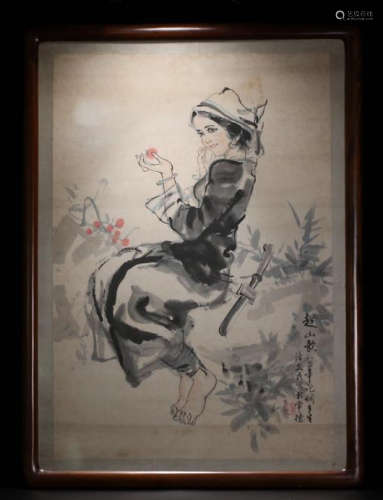 CHINESE SCROLL PAINTING OF GIRL