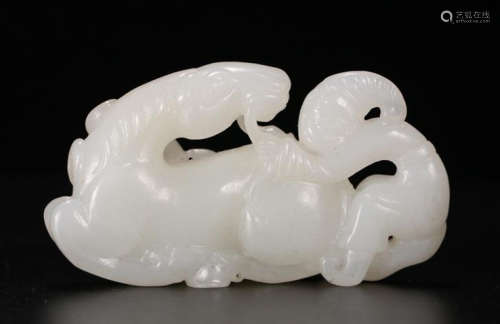 CHINESE WHITE JADE HORSE AND MAN TABLE ITEM