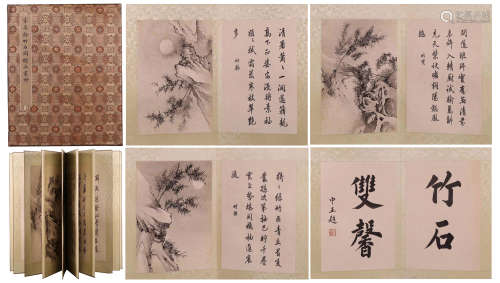 EIGHT PAGES OF CHINESE ALBUM PAINTING OF LANDSCAPE WITH CALLIGRAPHY BOOK