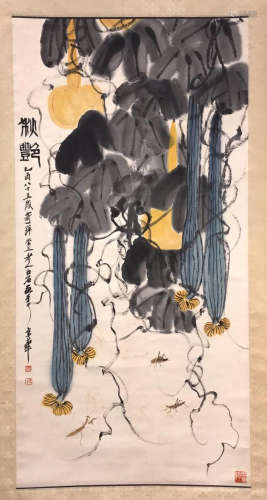 CHINESE SCROLL PAINTING OF SQUASH