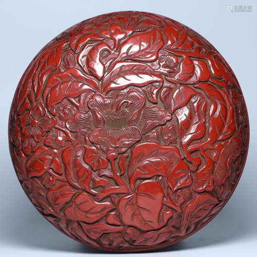 CHINESE CINNABAR FLOWER LIDDED ROUND BOX