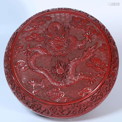 CHINESE CINNABAR DRAGON ROUND LIDDED BOX