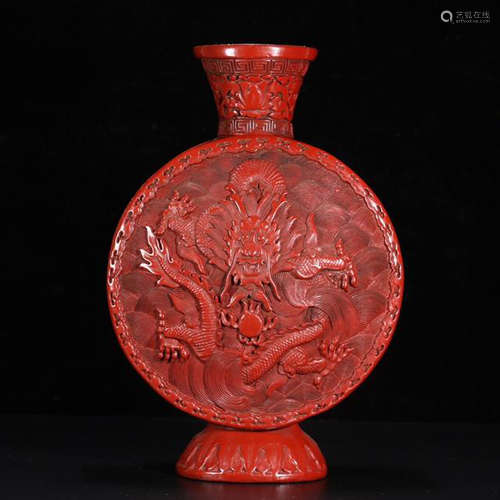 CHINESE CIANNABAR DRAGON MOONFLASK VASE