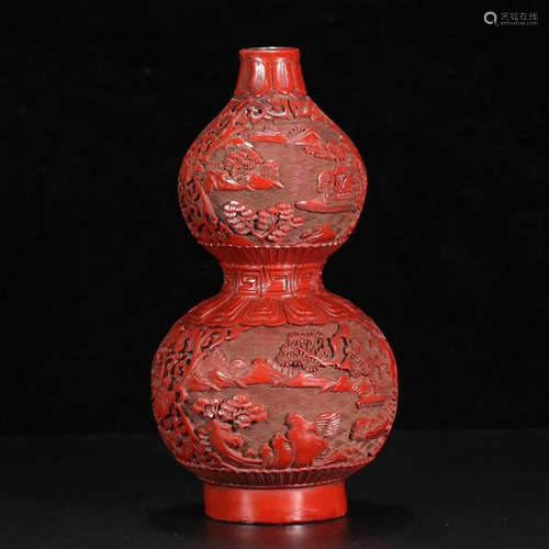 CHINESE CINNABAR LAKEVIEWS DOUBLE GOURD VASE