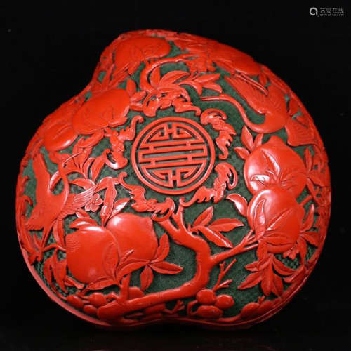 CHINESE CINNABAR PEACH SHAPED LIDDED BOX