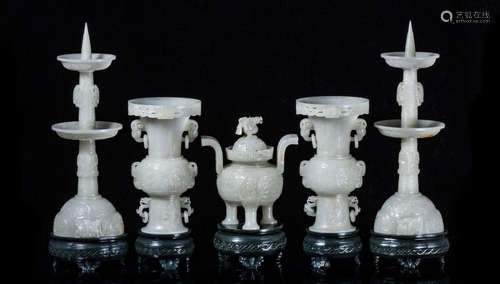 FIVE CHINESE GREY JADE RITAL VESSELS