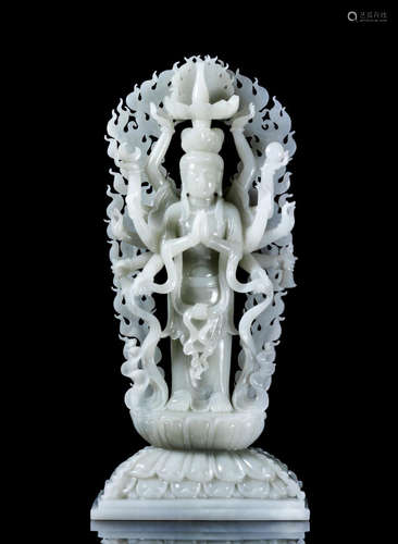 CHINESE GREY JADE STANDING GUANYIN ON NICHE