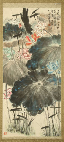 CHINESE SCROLL PAINTING OF LOTUS