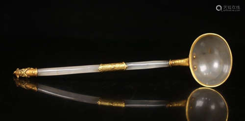 CHINESE GILT SILVER MOUNTED AGATE SPOON