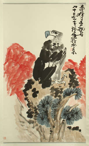 CHINESE SCROLL PAINTING OF EAGLE ON PINE