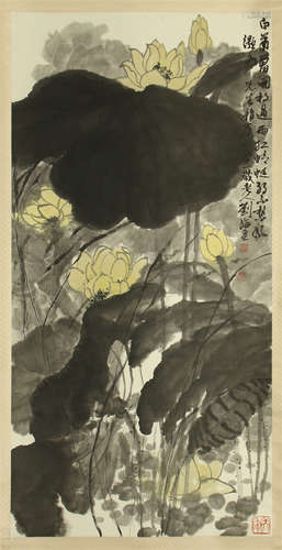 CHINESE SCROLL PAINTING OF LOTUS