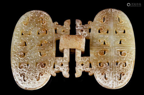 CHINESE ANCIENT JADE BELT BUTTON